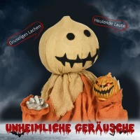 HOMCOM Dekoracja na Halloween 77cm Strach na Wróble z Czerwonymi Świecącymi Oczami, Funkcja Dźwięku, Dekoracja na Halloween z Czujnikiem Ruchu i Dźwięku, Śmiechem, Ruchomymi Ramionami i Rękami(m-4)