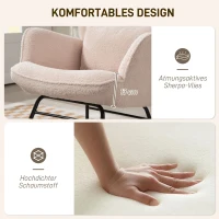 HOMCOM Rocking Chair with Footstool, Sherpa Fleece Armchair with Wooden Legs and Pillow, High Backrest Lounge Chair for Adults, Nursery, Living Room, Bedroom, Beige(m-5)