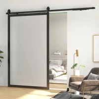 Kompletny zestaw okuć do drzwi przesuwnych HOMCOM, 244 cm, z szynami, rolkami, urządzeniami przeciwskokowymi, stoperami drzwiowymi, prowadnicą, system z stalą węglową, Czarny(m-7)