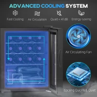 HOMCOM Wolnostojąca chłodziarka do wina, 16 butelek 42L, chłodziarka do wina 5-18°C z ekranem dotykowym, drzwiami szklanymi, oświetleniem LED, czarna(m-4)