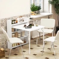 HOMCOM Folding Dining Table, Drop Leaf Table for Small Spaces with 3-tier Shelves, Foldable Kitchen Table, Anti-tipping, White(m-2)