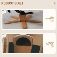 HOMCOM Fotel Wypoczynkowy z Podnóżkiem, Telewizyjny z Funkcją Leżenia i Bujania, Wysokie Oparcie, Nogi z Drewna do Salonu, Sypialni, Skóra Ekologiczna, kolor Kremowy(m-7)