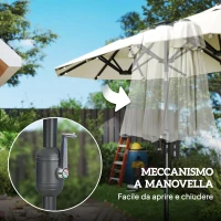 Outsunny Ombrellone Doppio da Giardino 2.92x1.5 m Inclinabile con 35 Luci LED Solari Manovella, Ombrellone da Giardino a 12 Stecche in Acciaio e Poliestere, per Cortile, Terrazza e Balcone, Beige(m-7)