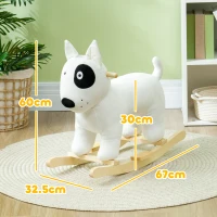 AIYAPLAY Rocking Horse, Animal Rocker Plush Ride on Dog with Barking, Wooden Base, for 2-4 Years Old, White(m-3)