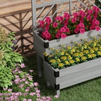 Outsunny Raised Garden Bed with Trellis, 2-Tier Wooden Elevated Planter Box  for Vegetables, Flowers, Herbs, Grey(m-8)