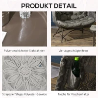 Outsunny 3szt. zestaw foteli ogrodowych, fotel wiklinowy z składanym siedziskiem, stolik kawowy, poduszki, fotel wypoczynkowy do tarasu, balkonu, stali, piasek(m-7)