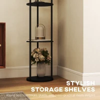 HOMCOM Lampa stojąca do salonu z 3 okrągłymi półkami, abażur z materiału, 3 kolory światła, wyłącznik nożny, czarna(m-6)