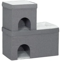 PawHut Cat House, Cat Condo with Cat Beds, Cushions, for Indoor Kittens, Grey(m-1)