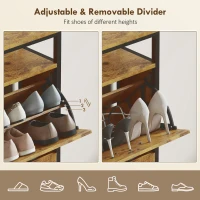 HOMCOM Narrow Shoe Cabinet with 4 Flip Drawers, Industrial Slim Shoe Storage Cabinet with Open Shelf and Adjustable Shelves for Hallway, Entryway, Holds 12-20 Pairs, Rustic Brown(m-6)