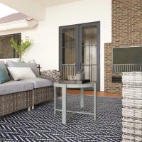 Outsunny Round Small Garden Table, 60cm Outdoor Side Table with Faux Marble Tempered Glass Top, Aluminium Frame for Garden, Patio, Balcony, Grey(m-7)