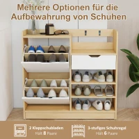 HOMCOM Narrow Shoe Cabinet with 2 Flip Drawers, Modern Slim Shoe Storage Cabinet with 5 Open Shelves, Storage Drawer and 4 Hooks for Hallway, Entryway, Holds 14 Pairs, Natural(m-4)