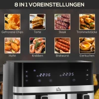 Frytkownica HOMCOM 8,5L z podwójną komorą, 8 w 1, Airfryer z powłoką nieprzywierającą, panel dotykowy, funkcje inteligentne i timera, bez tłuszczu, Czarna(m-5)