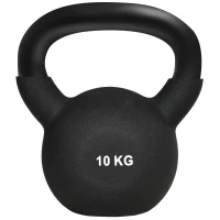 HOMCOM Kettlebell 10 KG, Kula Hantelowa z Żeliwa z Ochronną Powłoką Neoprenową, Kettlebell do Treningu Siłowego, Podnoszenia Ciężarów, Kondycji i Core - Czarny(m-10)