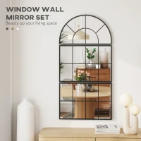 Lustro ścienne 3-częściowe, łukowe, czarna rama metalowa(m-4)