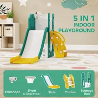 AIYAPLAY Zjeżdżalnia Dla Dzieci 5 w 1 Indoor i Outdoor z Koszykówką, Wspinaczką, Teleskopem, Przestrzenią na Zabawki, Motyw Żaby, Plac Zabaw dla Małych Dzieci 1-3 Lata, Żółty(m-4)