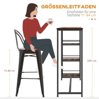 HOMCOM Bartisch - wysoki stół barowy z 3 półkami w kolorze brązowym, z płytą MDF i stalową ramą, do jadalni i kuchni, 120 x 40 x 105 cm(m-7)