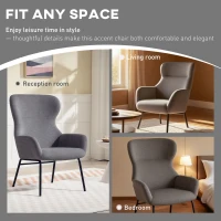 HOMCOM Modern Accent Chair, Linen Fabric Wingback Armchair with High Back and Thick Soft Padded Seat, Steel Legs for Living Room, Bedroom, Charcoal Grey(m-6)