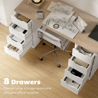 Biurko HOMCOM z 8 szufladami, Biurko biurowe 140 x 53 x 75 cm, Nowoczesne biurko komputerowe do biura, salonu, białe(m-4)