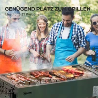 Outsunny Grill węglowy, Anti-Rutsch Camping Grill z rusztem, Zaczep do rusztu, Kosze boczne do ogrodu, BBQ Stal Nierdzewna + Ocynek Metal Zielony 77 x 30 x 70 cm(m-5)