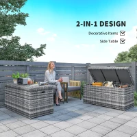 Outsunny Skrzynia na poduszki Rattan 380L odporna na warunki atmosferyczne z pokrywą i wbudowanym uchwytem, pojemność UV-odporna, skrzynia ogrodowa o wymiarach 130x61x65 cm, kolor ciemnoszary(m-6)