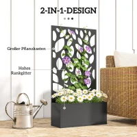 Outsunny metalen hoogbed met klimrek, wandmontage of vrijstaand, plantenbak met privacypaneel(m-4)