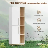 Regał HOMCOM z 2 drzwiami, 4 otwarte poziomy, Regulowane półki, dla salonu, sypialni, biura, 62,5 x 35 x 176 cm, Biały(m-6)