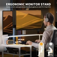 HOMCOM Biurko narożne L z półkami, biurko komputerowe z podstawką na monitor, gniazdo sieciowe, port ładowania USB, białe, idealne do biura domowego, sypialni, 137 x 140 x 139,5 cm(m-5)