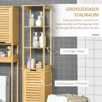 kleankin Szafka łazienkowy z 3 otwartymi półki i 1 szafka, Meble łazienkowy Wolnostojący Wysoki Szafka do Łazienki, Małe Pomieszczenia, Naturalne 34 x 30 x 173 cm(m-5)