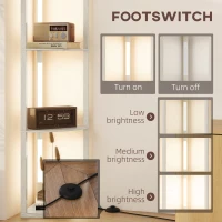 HOMCOM Lampa podłogowa LED z 4 półkami, regulowana, 3 kolory światła, 24 W, z włącznikiem nożnym, do salonu, sypialni, dąb(m-7)