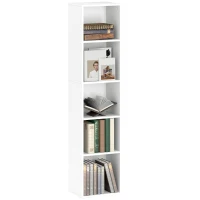 HOMCOM 5 Tier Bookshelf, Freestanding Bookcase with Adjustable Shelves, Display Storage Unit for Living Room, Bedroom, Study, 30W x 24D x 133.5H cm, White(m-11)