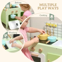 AIYAPLAY Kuchnia dla dzieci z mikrofalówką, zlewem i akcesoriami, zestaw kuchenny, zabawka dla dzieci, prezent dla dziewczynek i chłopców od 3 lat, Zielony(m-5)