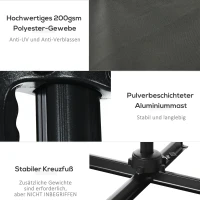 Outsunny Parasol 245 x 245 cm - Obracany parasol ogrodowy z mechanizmem korbowym, regulowany, szary kolor(m-7)