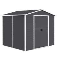 Outsunny Abrigo de Jardim 4,4 m² 240x206x198 cm Abrigo de Jardim com Porta de Correr e Fechadura Cinza Escuro(m-1)