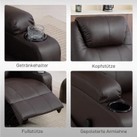 HOMCOM Poltrona para levantar, poltrona relax com ajuda para levantar, inclui controle remoto, porta-copos, encosto ajustável, castanho(m-4)