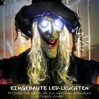 Outsunny 183 cm Wisząca Czarownica na Halloween z LED, Funkcją Dźwiękową, Dekoracja Drzwi z Regulowanymi Ramionami, Figura Ogrodowa w Naturalnej Wielkości na Imprezę(m-5)