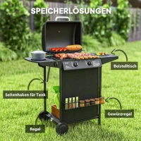 Grill gazowy 7 kW, 3 palniki, boczny palnik, kółka, pokrywa(m-6)