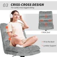 HOMCOM Armless Office Chair No Wheels, Chenille Fabric Criss Cross Legged Desk Chair with Wide Seat, Double-Tier Padding, Tilt Function, Height Adjustable Swivel Computer Seat for Home, Grey(m-6)
