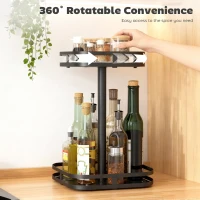 HOMCOM Stojak na przyprawy 2-poziomowy, obrotowy o 360°, z podwyższonymi krawędziami i przyssawkami, czarny(m-4)