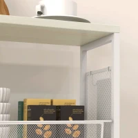 HOMCOM Wózek Kuchenny z 3 Poziomami, Wózek Serwisowy z Koszem, Wózek na Kółkach z Blatem Roboczym, Hakiem, Wózek Przechowywania, do Jadalni, Salonu, Stal, 58 x 18,5 x 87 cm, Biały(m-7)