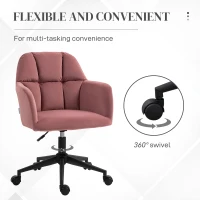 Obrotowy fotel biurowy HOMCOM, regulowany fotel biurowy z weluru, oparcie, z podłokietnikami dla biura domowego, różowy(m-5)