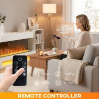 HOMCOM Elektryczny kominek z ogrzewaniem, elektryczny kominek ścienny z 11 kolorami efektu płomienia, 10 kolorami kryształów, 2000W kominek stojący dekoracyjny z półką, pilotem, timerem, termostatem, wyświetlaczem LED(m-7)