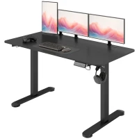 Biurko regulowane Vinsetto 140 x 70 cm Elektryczne, Ergonomiczne biurko stoi-siedzi z haczykami, Ochroną przed kolizją, Czarne(m-10)