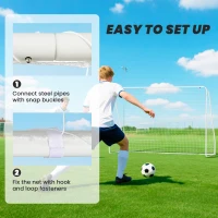 Bramka piłkarska HOMCOM dla młodzieży i dorosłych 301 x 120 x 200 cm, odporna na warunki atmosferyczne, stabilna, z siatką i kotwiami gruntowymi, do ogrodu, parku, plaży(m-4)