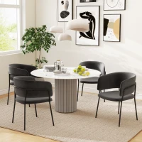 HOMCOM Krzesła do Jadalni, Zestaw 2, Krzesło Kuchenne z Oparciem, Nogi Stalowe, Polsterstuhl w Optyce Aksamitu do Salonu, Kuchni, Szare 57 x 53 x 73 cm(m-10)