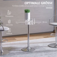 Stół HOMCOM, Okrągły stół kuchenny z blatem ze szkła, Nowoczesny stolik kawowy, stół barowy z metalową ramą, Stół jadalniany dla 2 osób, Ø70 x 74,5 cm, Przezroczysty(m-5)