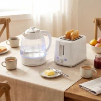HOMCOM Kettle and Toaster Set, 1.7L 3000W Rapid Kettle with Limescale Filter, 2 Slice Toaster with 7 Browning Controls, Cream(m-2)