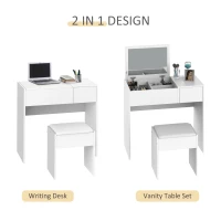 HOMCOM Makeup Desk with Drawer, Vanity Table Set with Flip-up Mirror and Cushioned Stool, White(m-5)