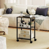 HOMCOM Mobile Printer Stand with Charging Station and USB/USB-C Ports, 3-Tier Under Desk Printer Cart with Storage Shelf and Lockable Wheels for Home and Office, Rustic Brown(m-8)