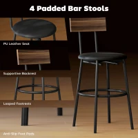 HOMCOM 5-Piece Counter Height Bar Table Set with 4 Stools, Industrial Dining Table Set for 4 with Footrest and Steel Frame for Small Spaces, Kitchen, Dining Room, Brown(m-5)