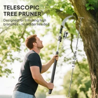 Outsunny Teleskopowa Piła do Gałęzi 1,5–2,6m, Sekator z Mechanizmem Blokującym, Teleskopowy Uchwyt, Ostrze Antyadhezyjne, Lekka Sekator do Świeżych Gałęzi i Gałązek(m-4)